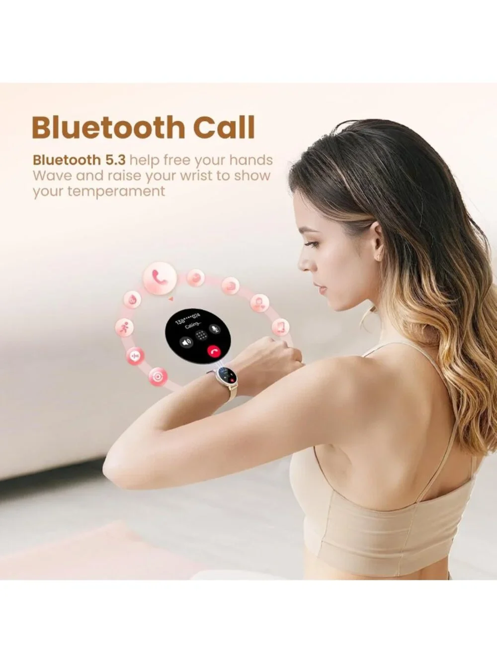 Stylish Smart Watch for Women, Fitness Tracker with Call & Text Alerts